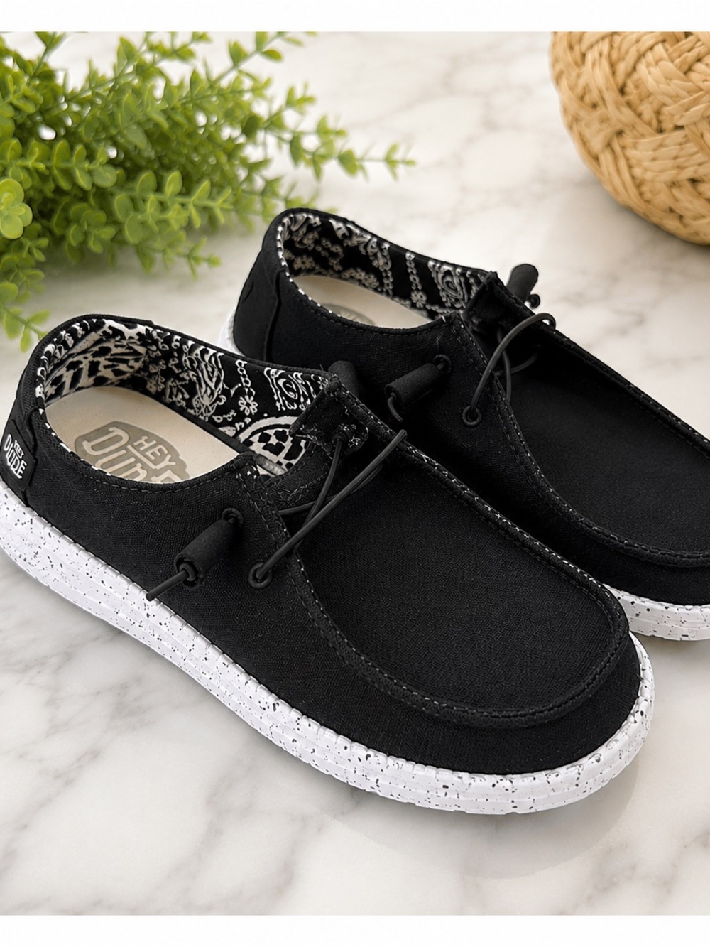 Hey Dude Wide Wendy  Black Odyssey Canvas Loafers Shoes Womens 6 40150-0YF